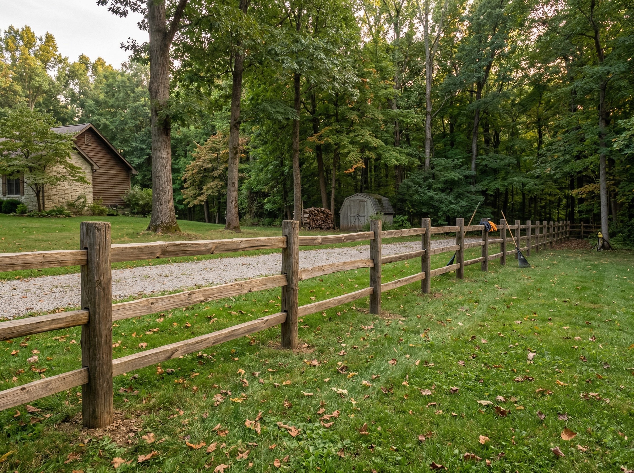 3-rail fence installed along an open residential property