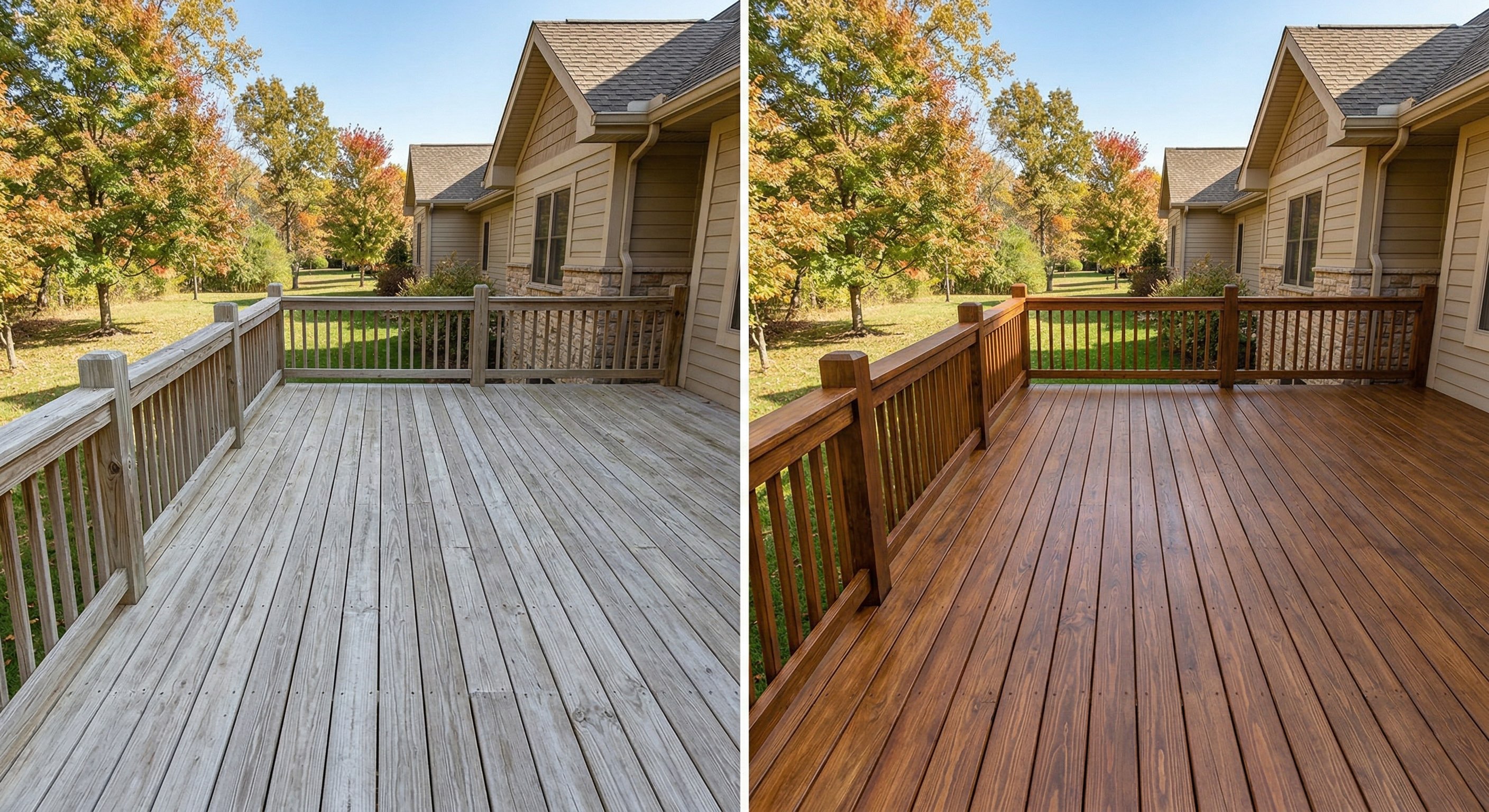 Before and after deck staining and refresh comparison